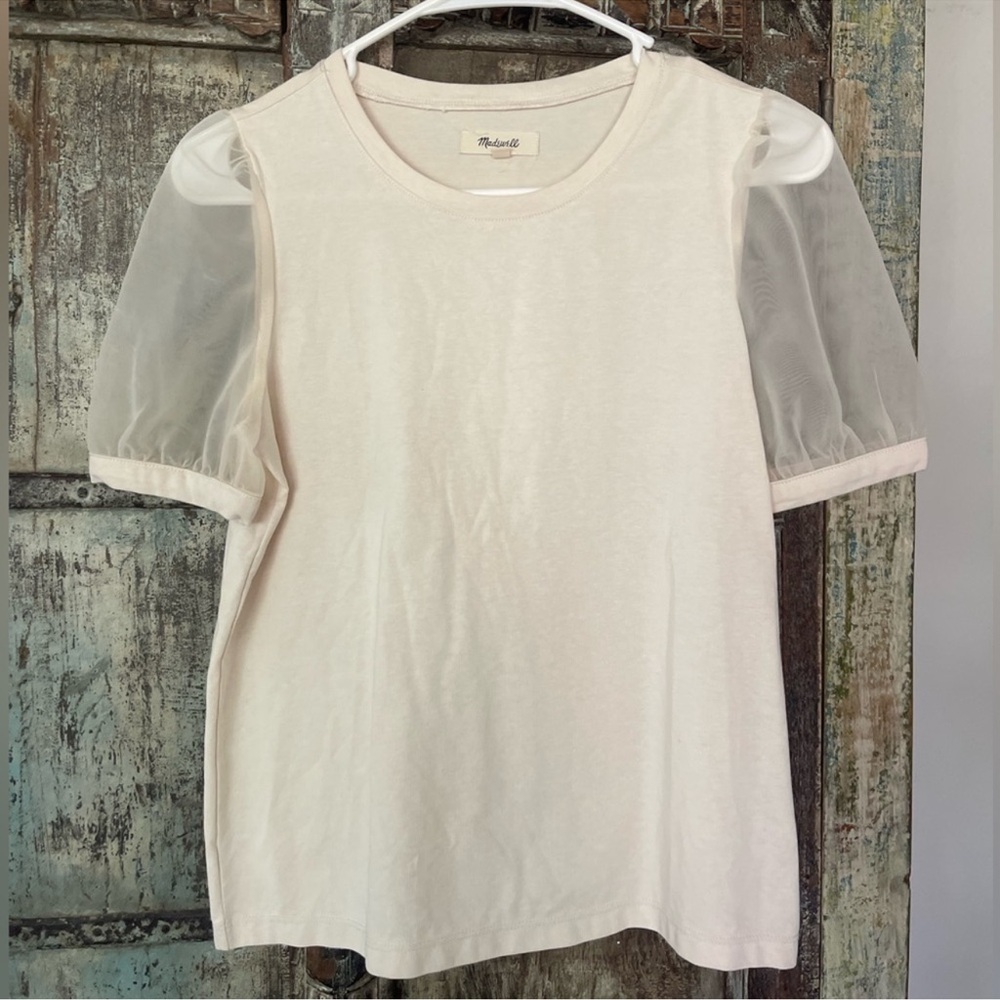 Madewell Sheer Sleeve Knit Top In Ivory